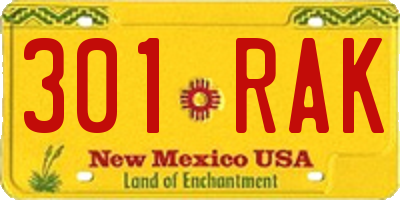 NM license plate 301RAK