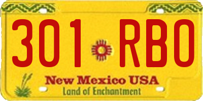 NM license plate 301RBO