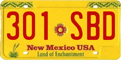 NM license plate 301SBD