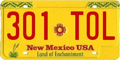 NM license plate 301TOL