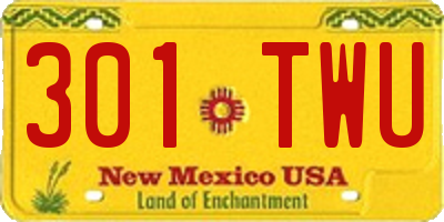 NM license plate 301TWU