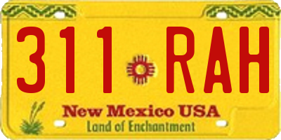 NM license plate 311RAH