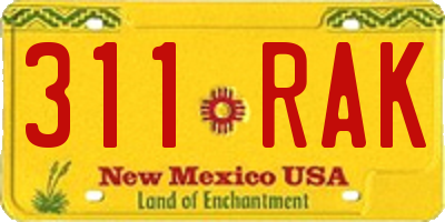 NM license plate 311RAK