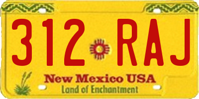 NM license plate 312RAJ