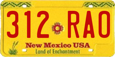 NM license plate 312RAO