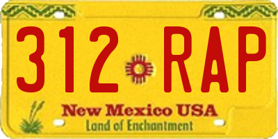 NM license plate 312RAP