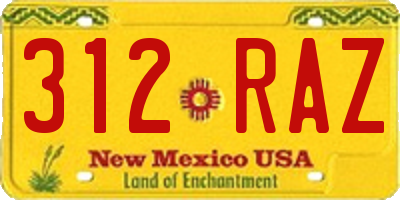 NM license plate 312RAZ