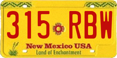 NM license plate 315RBW
