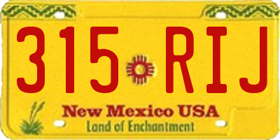 NM license plate 315RIJ