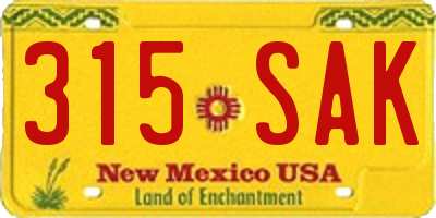 NM license plate 315SAK