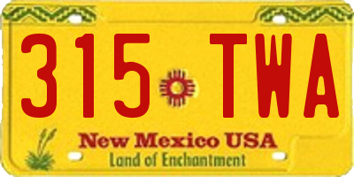 NM license plate 315TWA