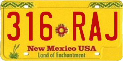 NM license plate 316RAJ