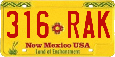 NM license plate 316RAK