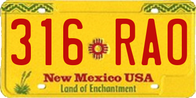 NM license plate 316RAO