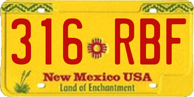 NM license plate 316RBF