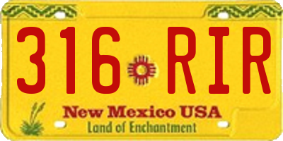 NM license plate 316RIR