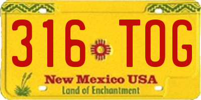 NM license plate 316TOG