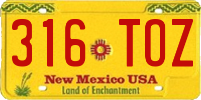 NM license plate 316TOZ