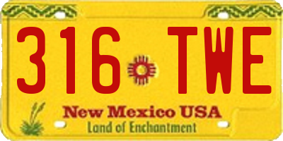 NM license plate 316TWE