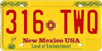 NM license plate 316TWQ