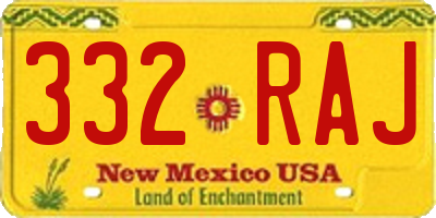 NM license plate 332RAJ