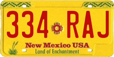 NM license plate 334RAJ