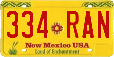 NM license plate 334RAN