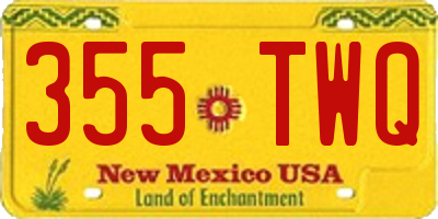 NM license plate 355TWQ