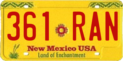 NM license plate 361RAN