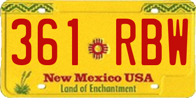 NM license plate 361RBW