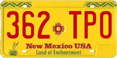 NM license plate 362TPO