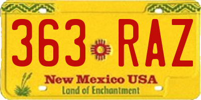 NM license plate 363RAZ