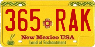 NM license plate 365RAK