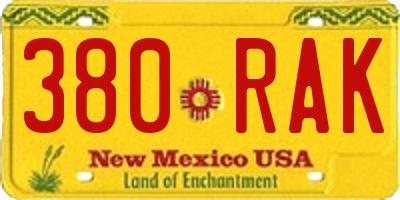 NM license plate 380RAK