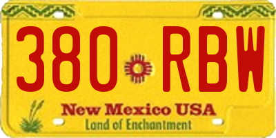 NM license plate 380RBW