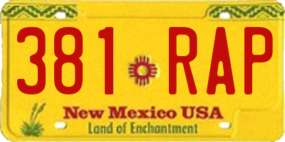 NM license plate 381RAP