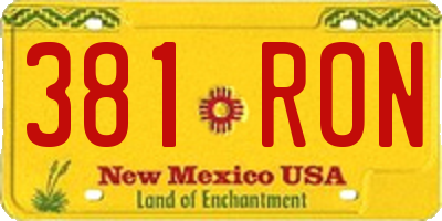 NM license plate 381RON