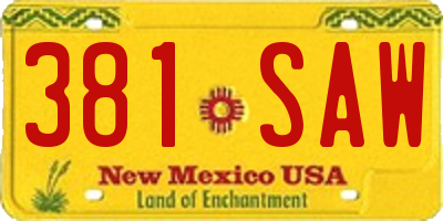 NM license plate 381SAW