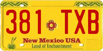 NM license plate 381TXB