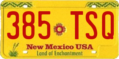 NM license plate 385TSQ