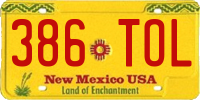 NM license plate 386TOL