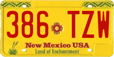 NM license plate 386TZW