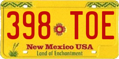 NM license plate 398TOE