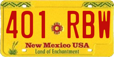 NM license plate 401RBW