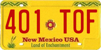 NM license plate 401TOF
