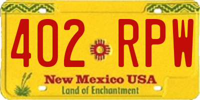 NM license plate 402RPW