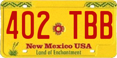 NM license plate 402TBB