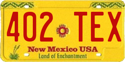 NM license plate 402TEX