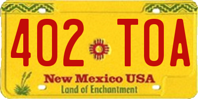 NM license plate 402TOA