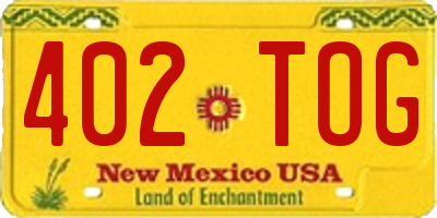 NM license plate 402TOG